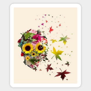 Floral Skull with sunflowers, roses and butterblies, watercolor,colorfull nature floral Sticker